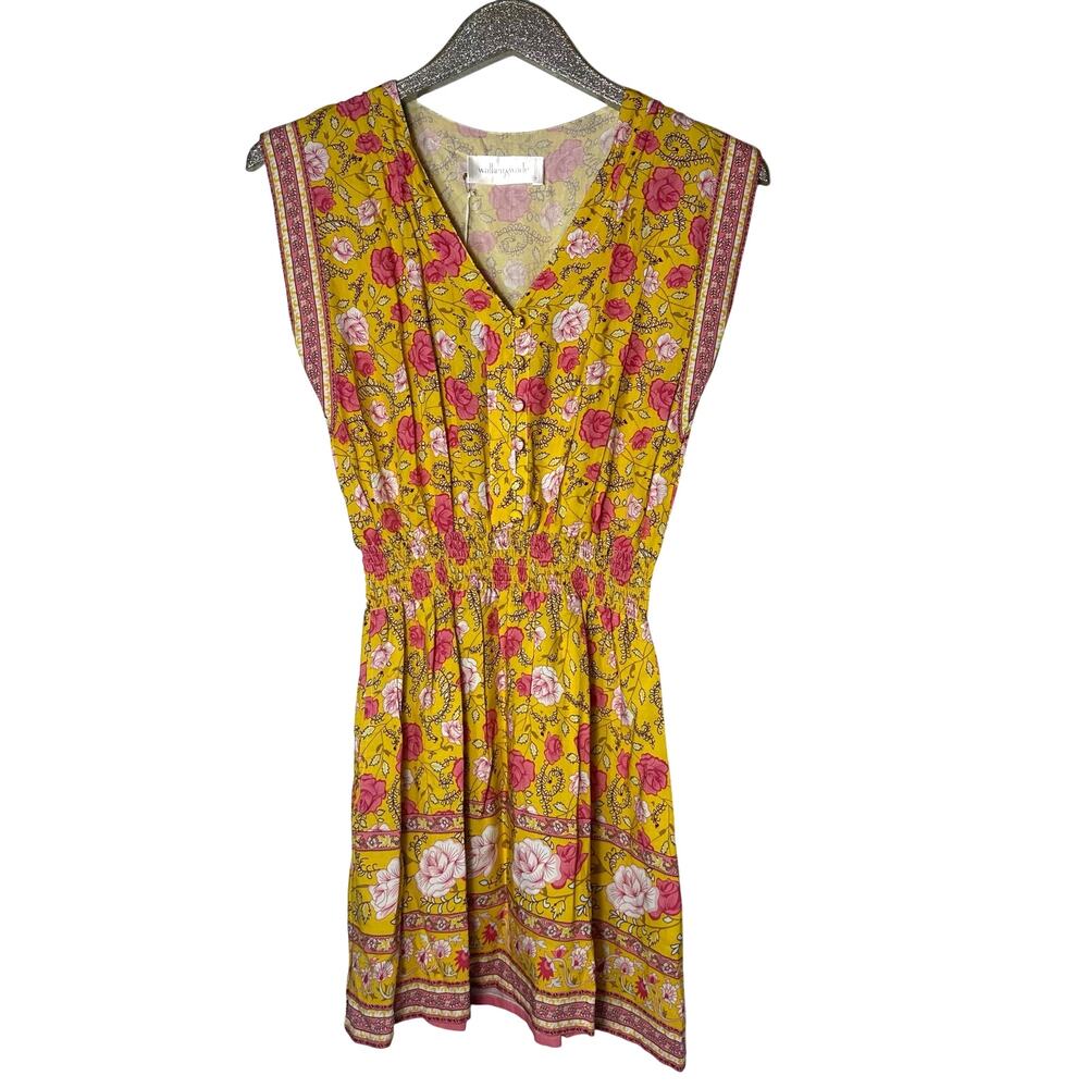 Walker & Wade Anna Dress in Sunshine Yellow & Pink Floral Print NEW